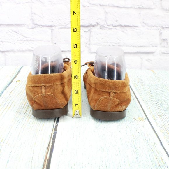 *Minnetonka Thunderbird Brown Suede Slip On Moccasin Flat Boat Shoes Size - Picture 6 of 9